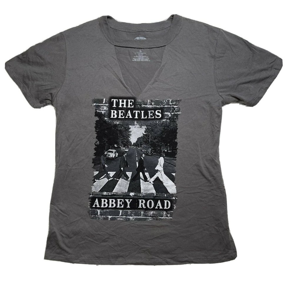 Beatles shirt Small gray Abbey Road Grey Short Sleeve Tshirt top cutout band